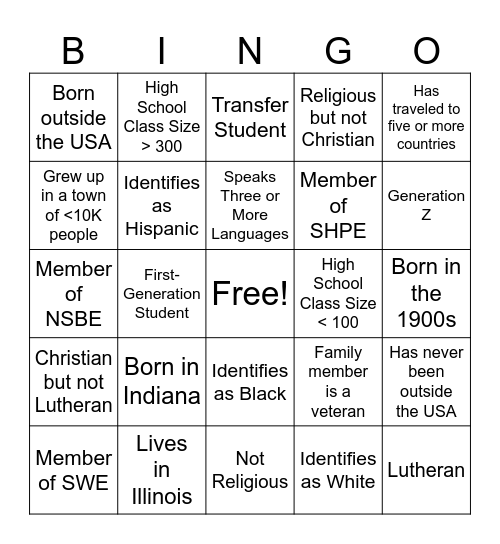 Diversity Day Bingo Card