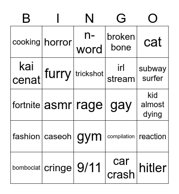 Insta Reels bingo Card