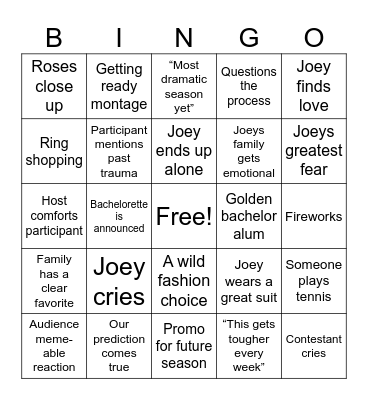 Bachelor Finale Bingo! Bingo Card