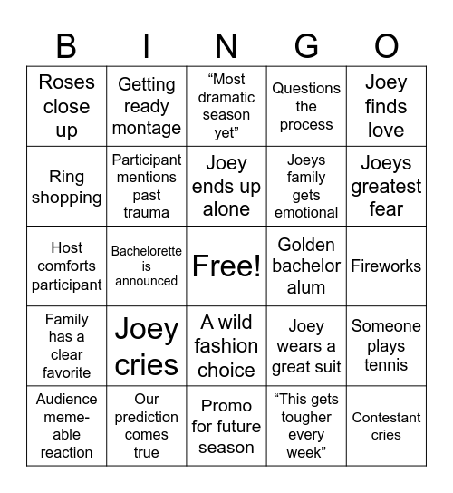 Bachelor Finale Bingo! Bingo Card