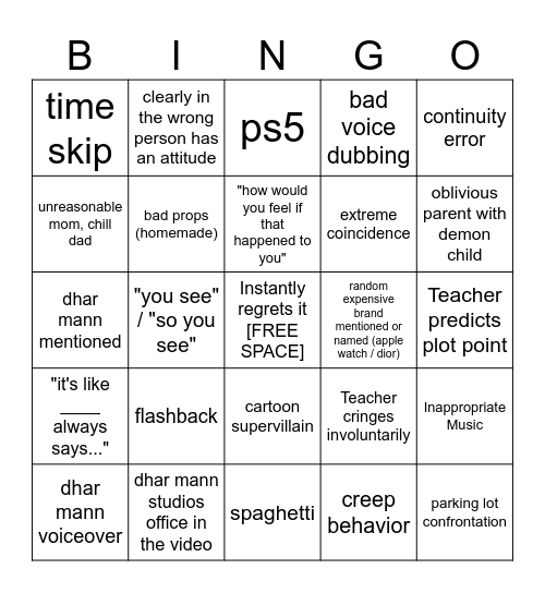 Dhar Mann Bingo Teacher Bingo Card