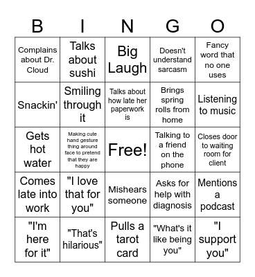 Whitney Bingo Card