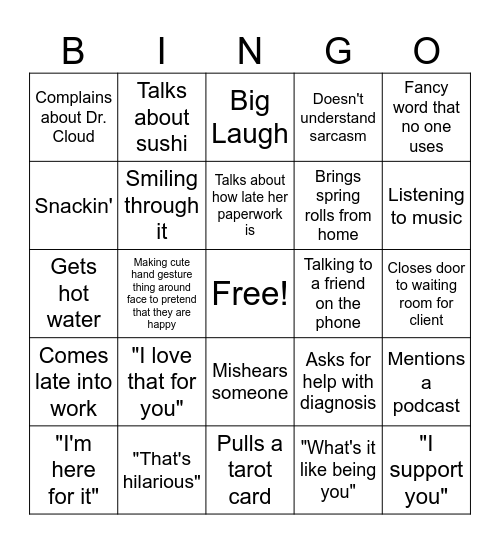 Whitney Bingo Card