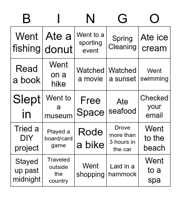 Spring Break Bingo! Bingo Card