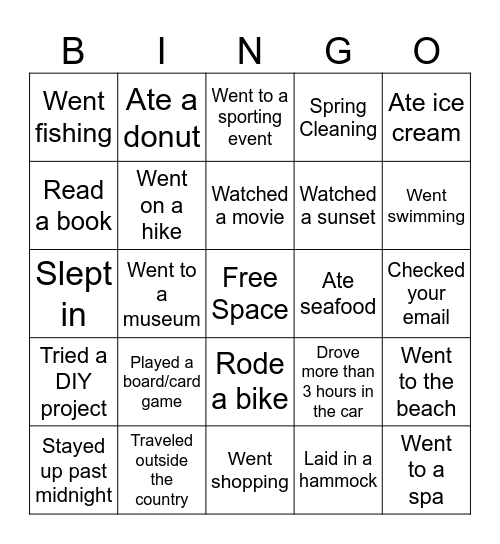 Spring Break Bingo! Bingo Card
