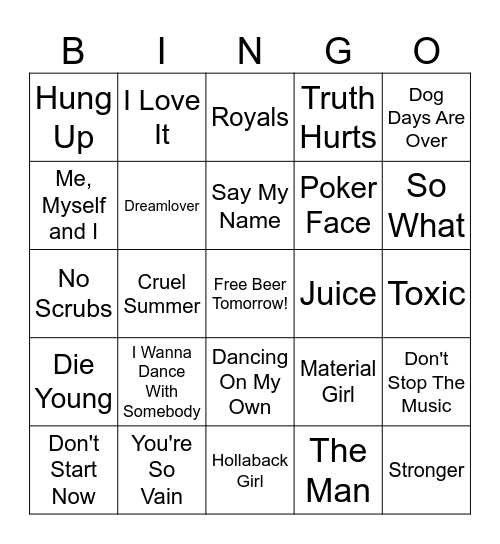 Women of Pop Bingo Card