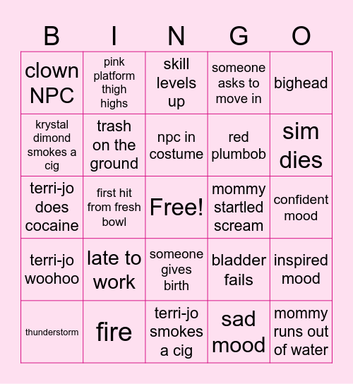 stream gameplay beango Bingo Card