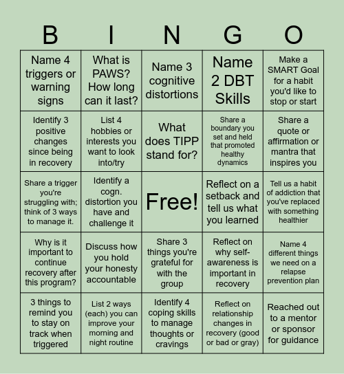 LAST WEEK OF GROUP BINGO Card