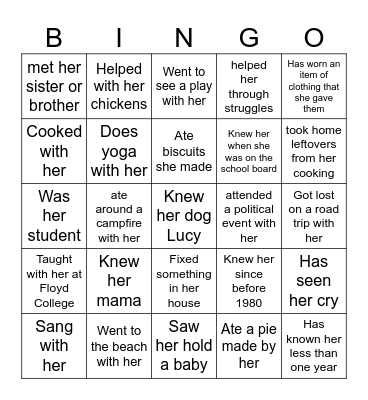 Betty's Birthday Bingo Card