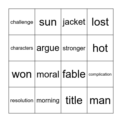 The Wind and the Sun Bingo Card