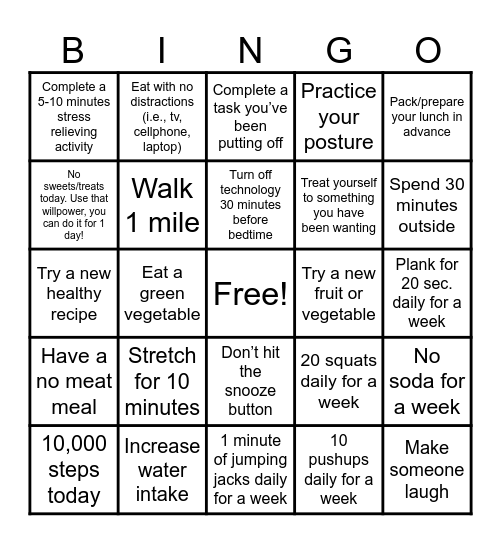 Wellness Bingo Card