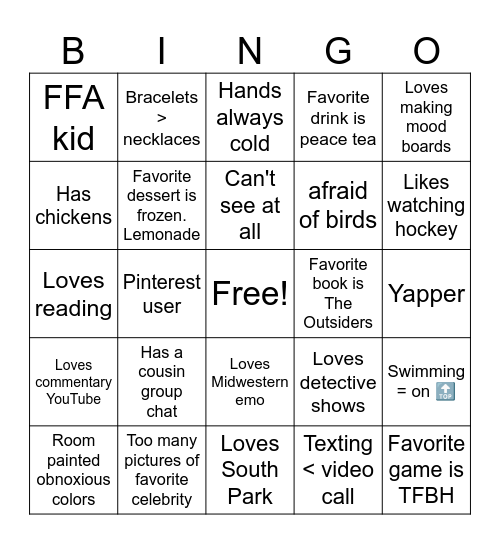 Shirley Bingo Card