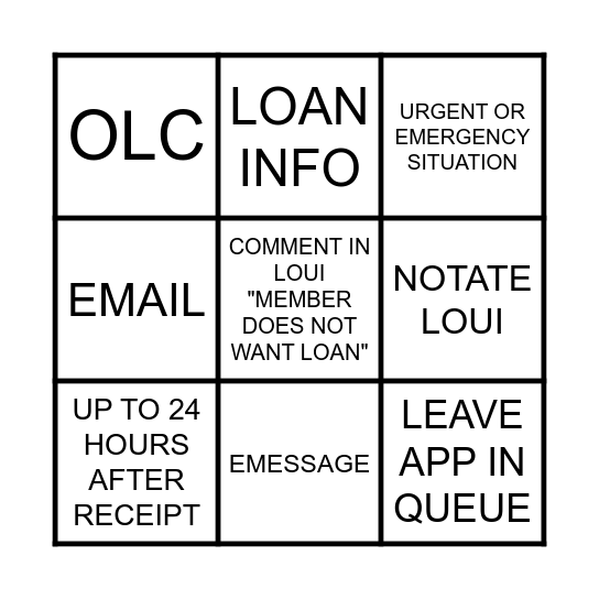 Conditionally Approved or In Process Loans Bingo Card