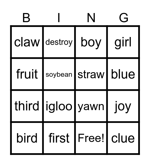 Listen and colour the square Bingo Card