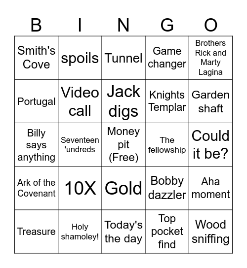 Oak Island S10 E3   Card 2 Bingo Card