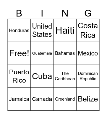 North America Bingo Card