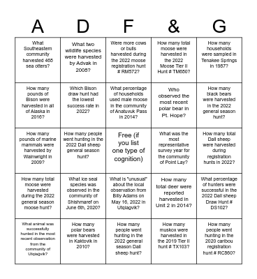 ADFG Database Bingo Card