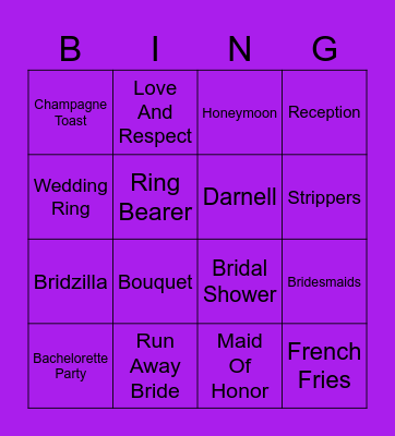 Jalica’s Bridal Shower Bingo Card