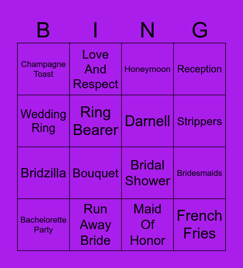 Jalica’s Bridal Shower Bingo Card