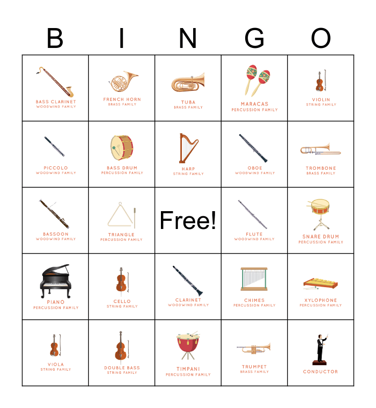 The Instruments Bingo Card