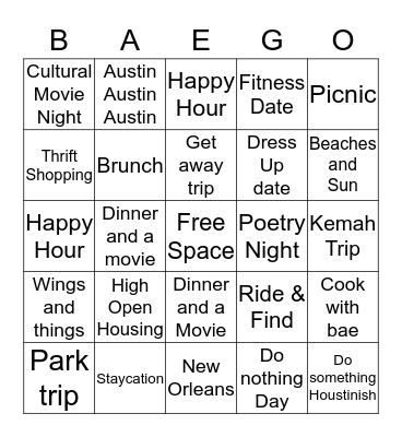BAEGO Bingo Card