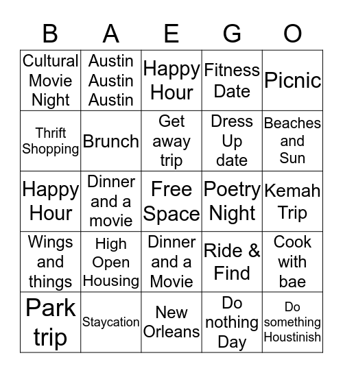 BAEGO Bingo Card