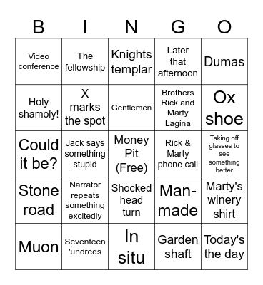 Oak Island S10 E2 Card 1 Bingo Card