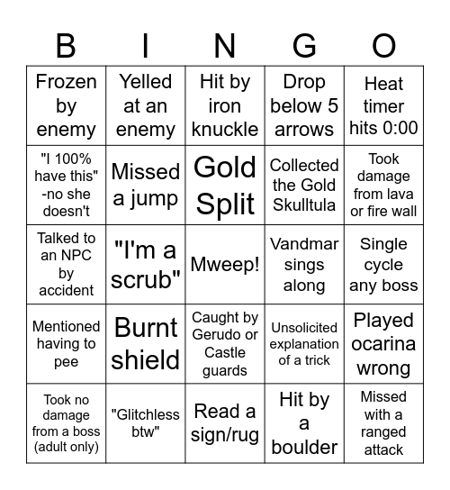 Vandmar OoT Speedrun Bingo v3.1 Bingo Card