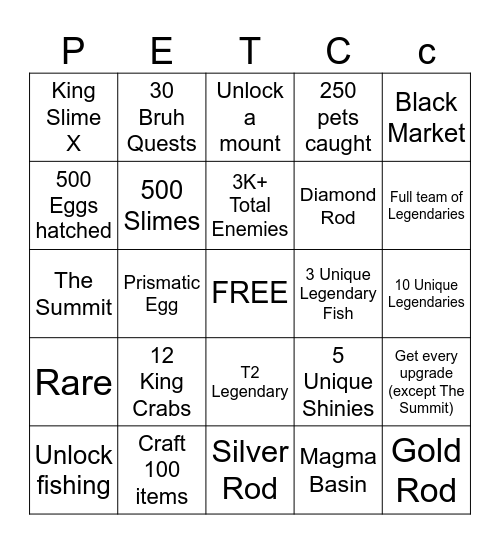 Pet Catchers Bingo (RELEASE) Bingo Card