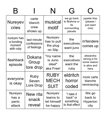 Juno Steel- the final episodes Bingo Card