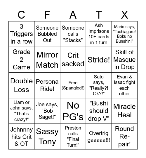 Local Vanguard Bingo Card