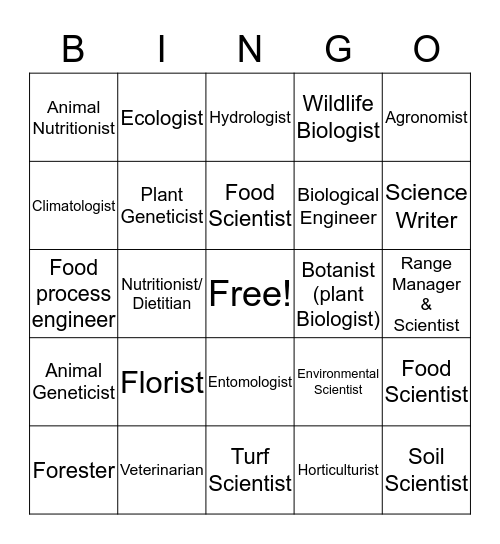 Agriculture Bingo Card