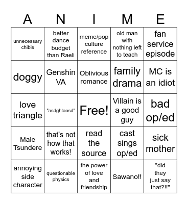 ANIME BINGO 1 Bingo Card