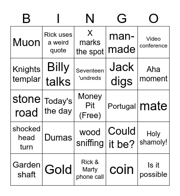 Oak Island S10 E2 Card 4 Bingo Card