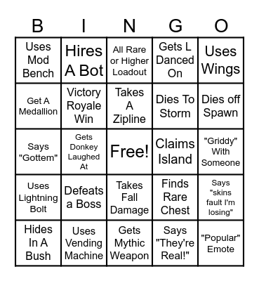 K-REX'S FORTNITE BINGO Card