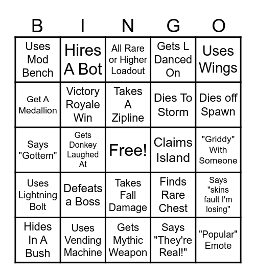 K-REX'S FORTNITE BINGO Card