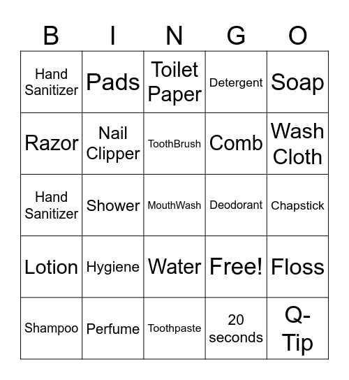 Hygiene Bingo Card