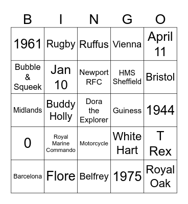 GJ the Great Bingo Card