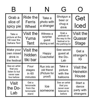COACHELLA 2024 BINGO Card