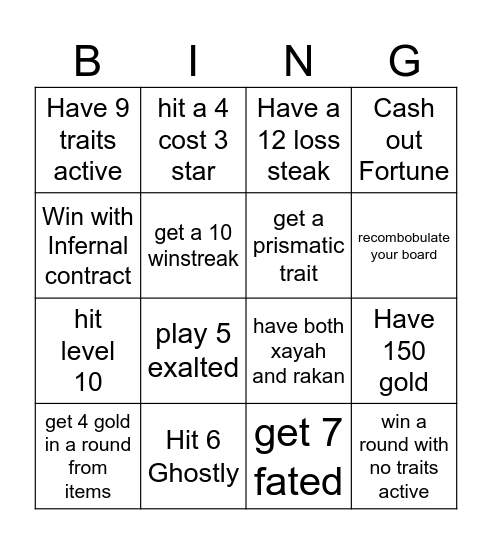 TFT Bingo Card