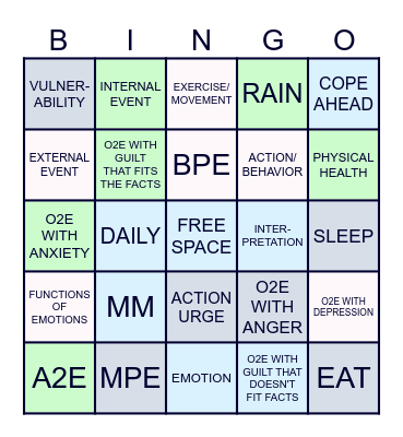 Emotion Regulation Bingo Card