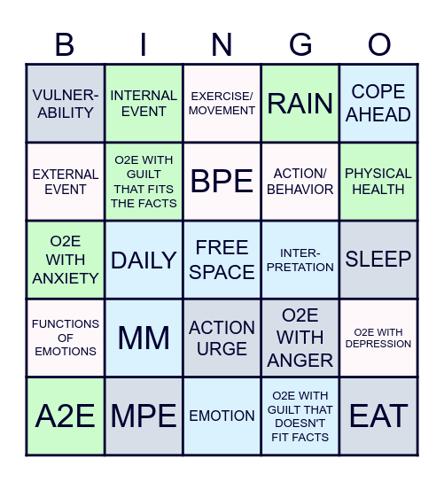 Emotion Regulation Bingo Card