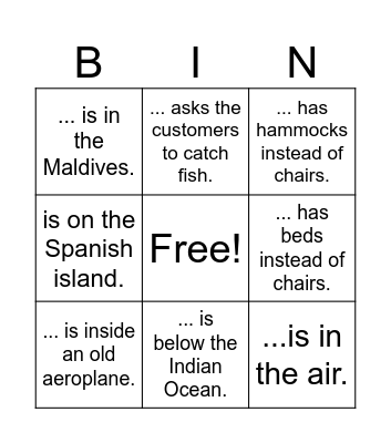 This restaurant Bingo Card