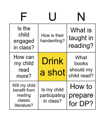 English PTSC Bingo Card