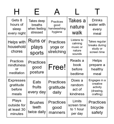 HEALTHY LIVING Bingo Card