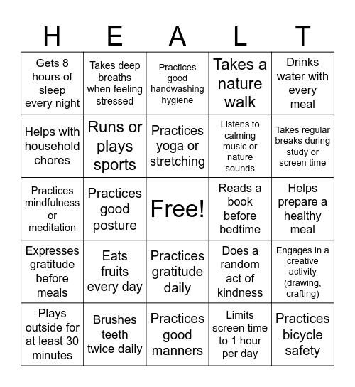 HEALTHY LIVING Bingo Card