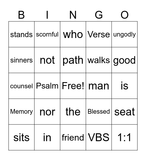 PSALM 1:1 Bingo Card