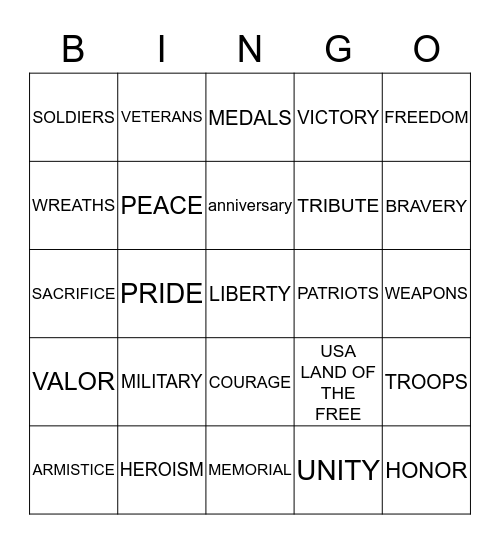 MEMORIAL DAY Bingo Card