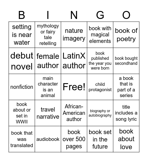 FSYF Summer Reading Program BINGO Card