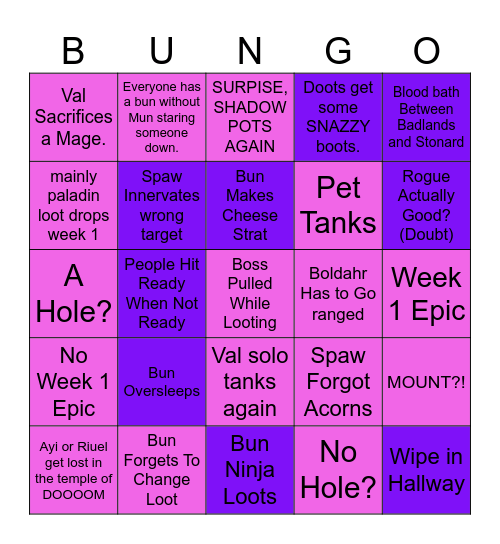 BUNNY BRIGADE BUNGO Bingo Card